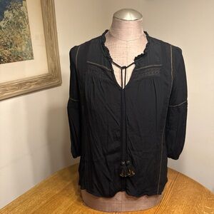 Chic Black Blouse with Tassel Accent